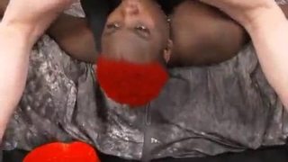 Fat black ghetto whore getting her face totally destroyed