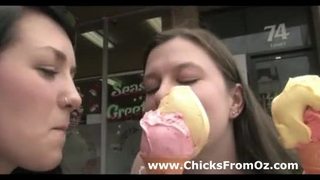 Cute young aussie lesbian amateurs eat icecream and get jiggy